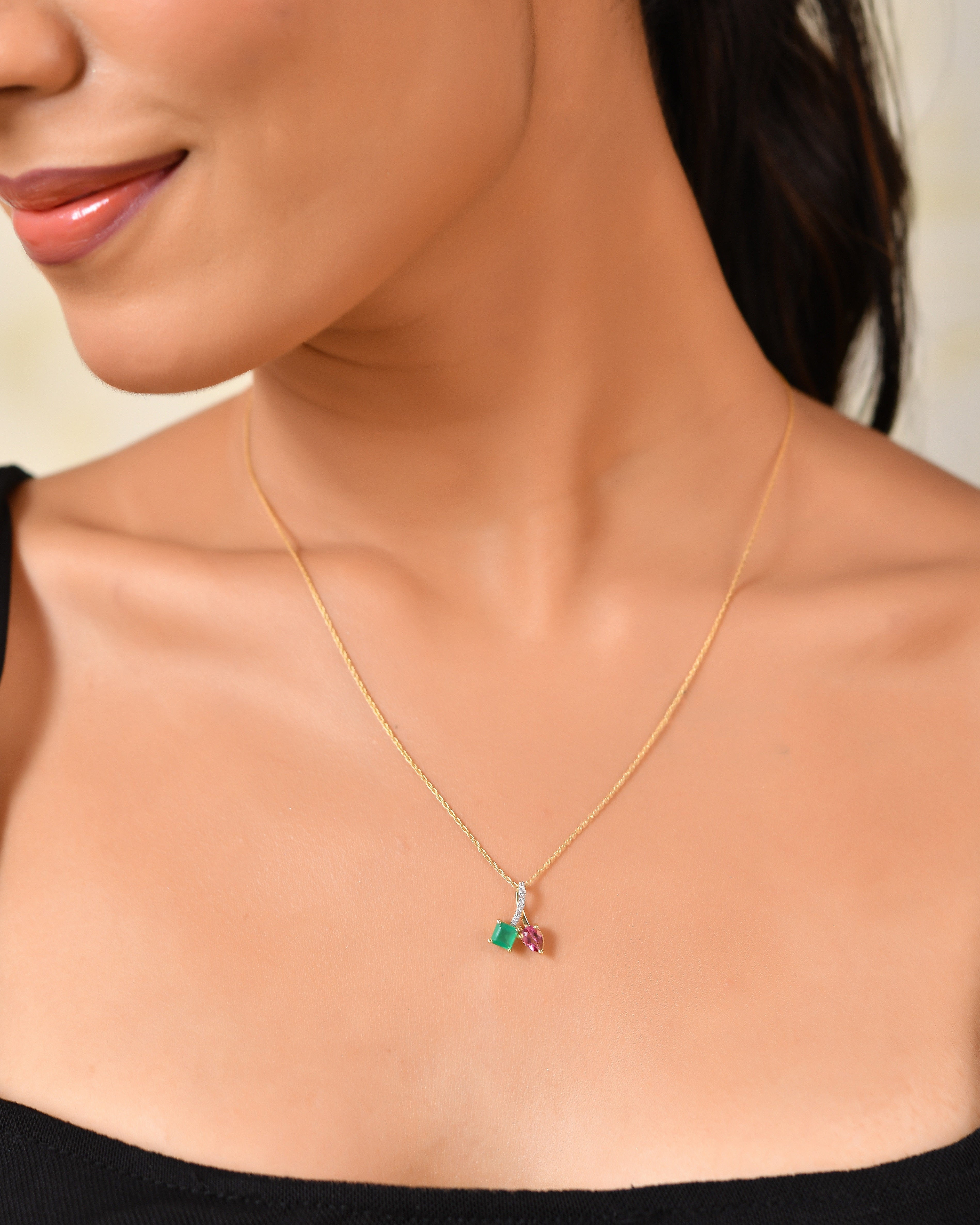 Roseverde Green Onyx & Pink Topaz Pendant with Silver Chain