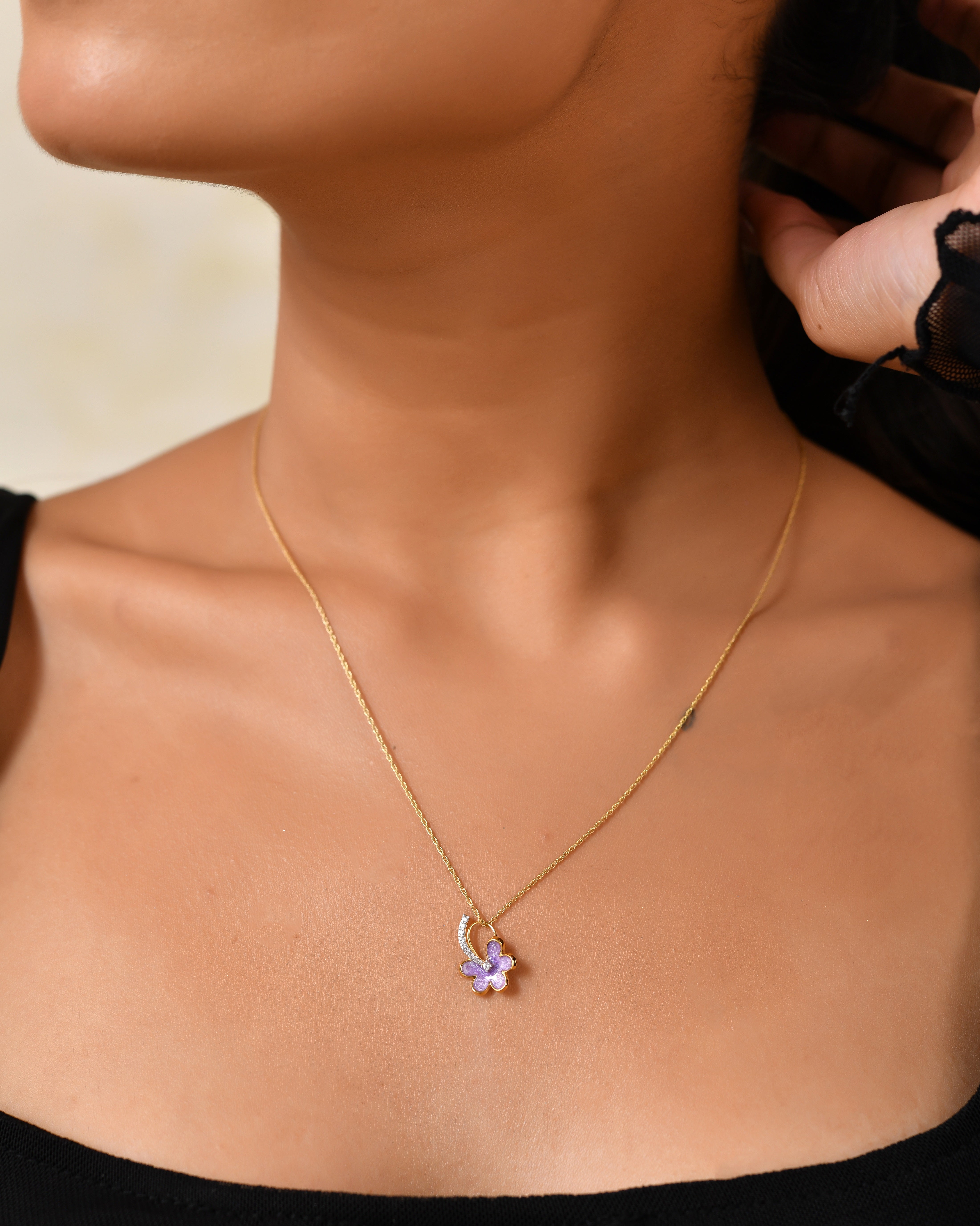 Lavea Lavender Enamel Blossom Pendant with Silver Chain