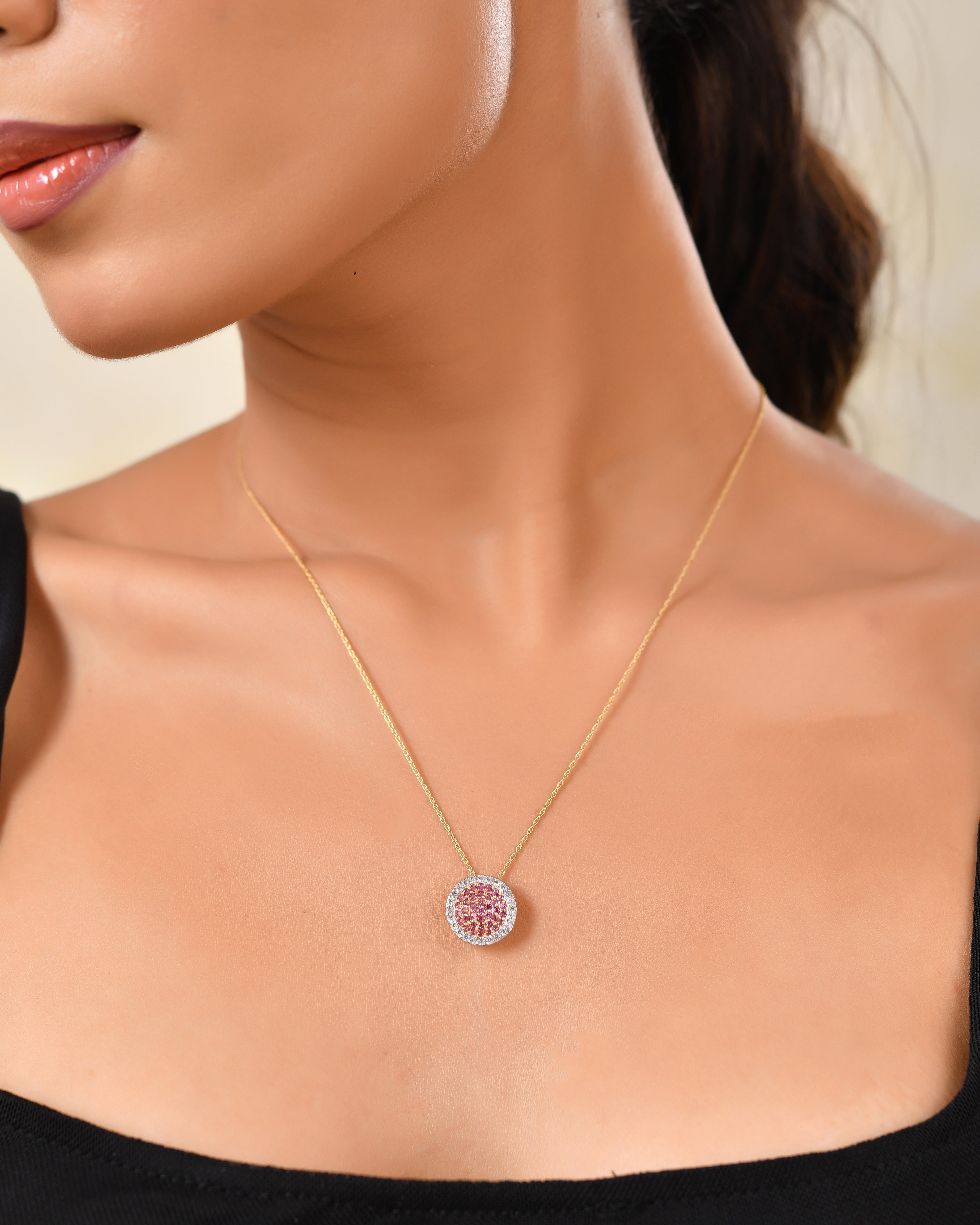 Rhodeora Rhodolite Halo Pendant with Silver Chain