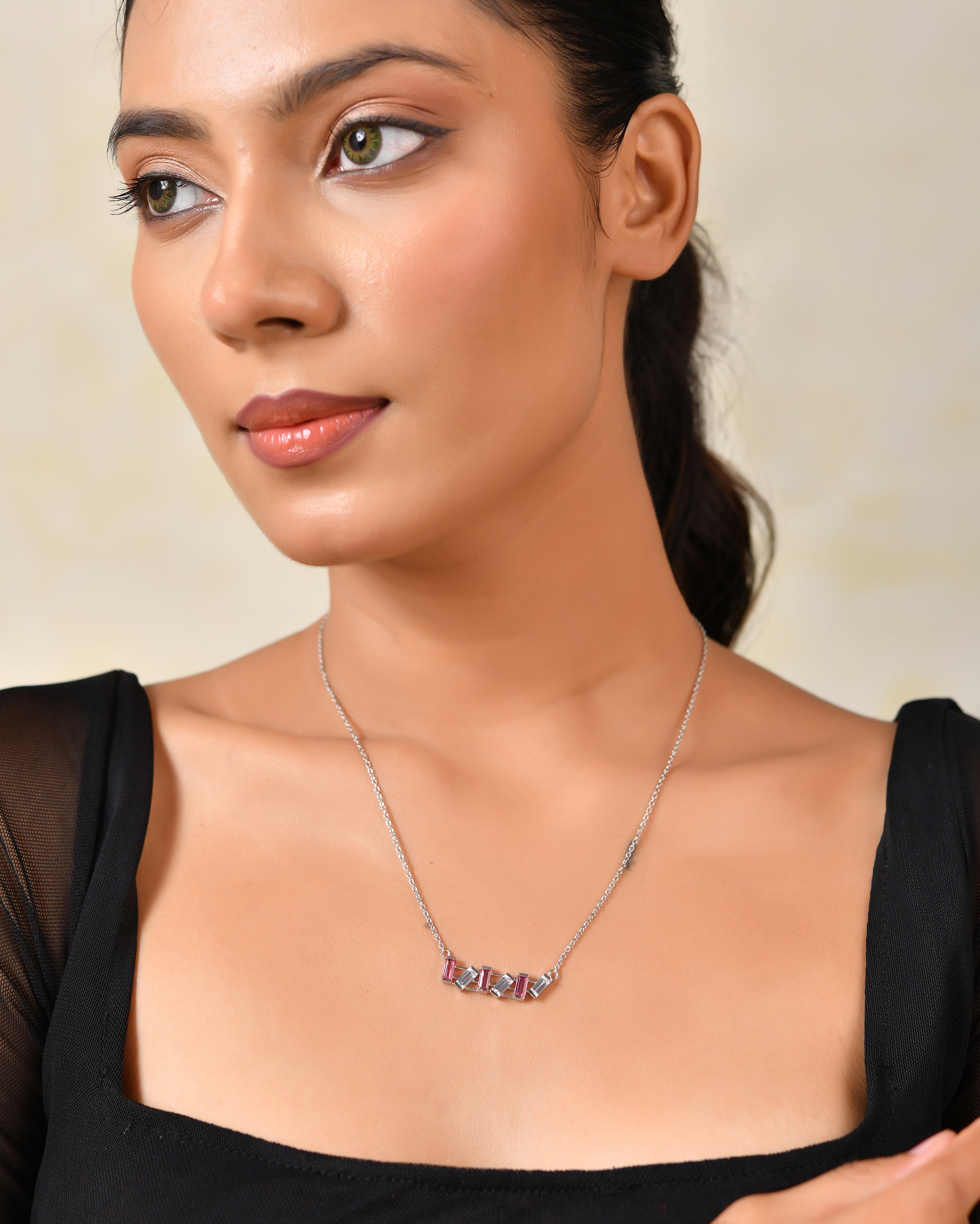 Roselle Pink Topaz Baguette Necklace