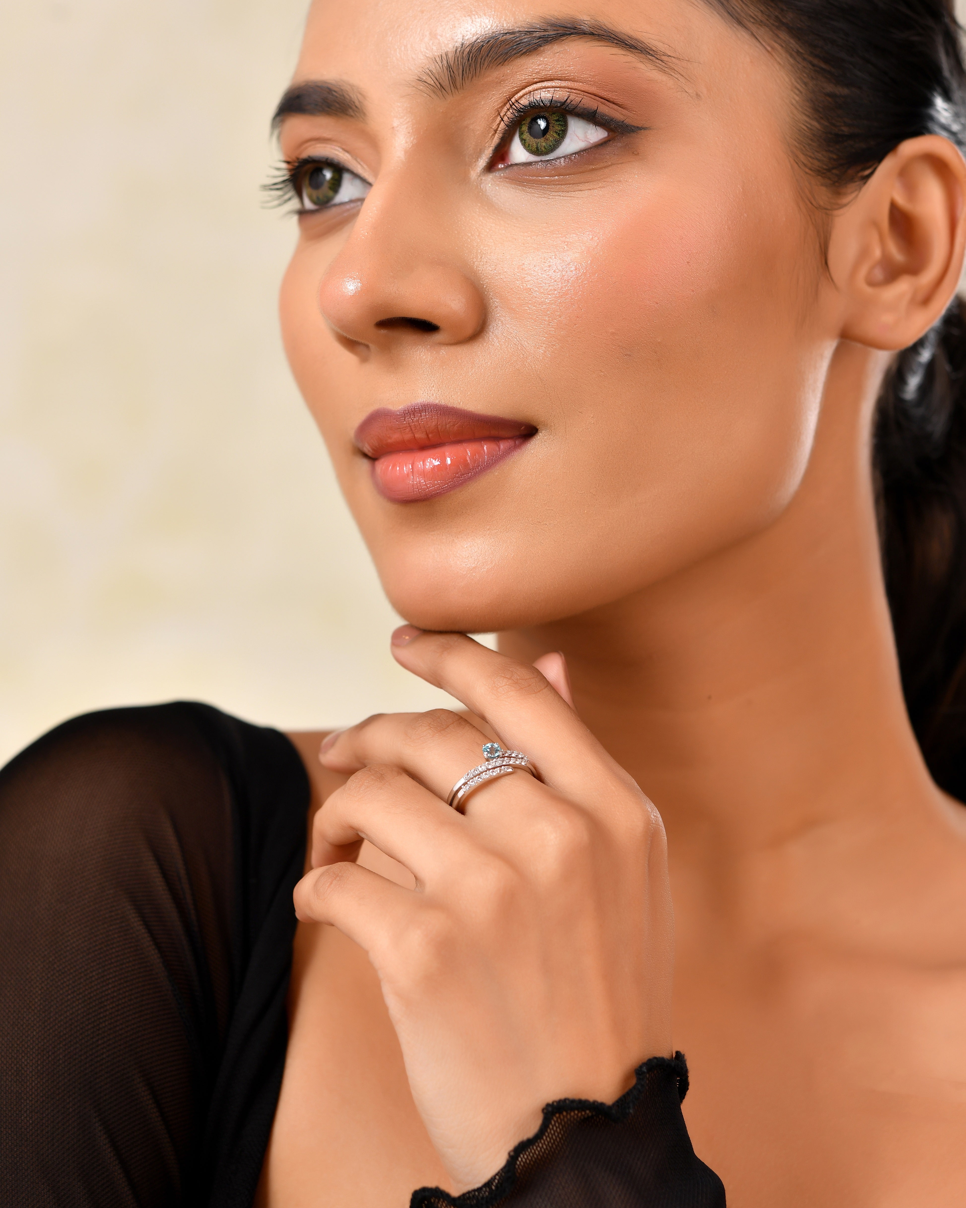 Azurielle Blue Zircon Orbit Ring