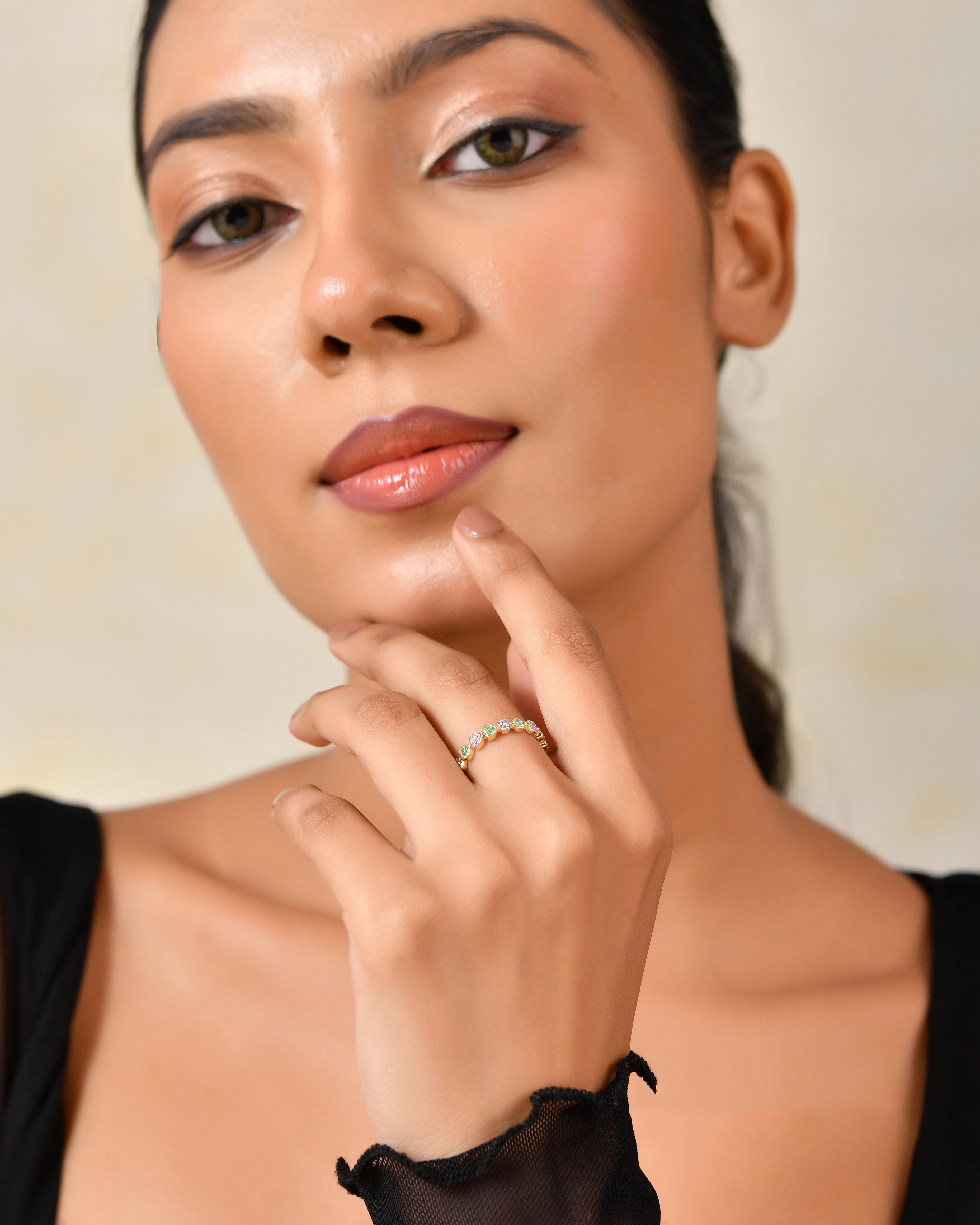 Everelle Green Onyx Heart Eternity Ring