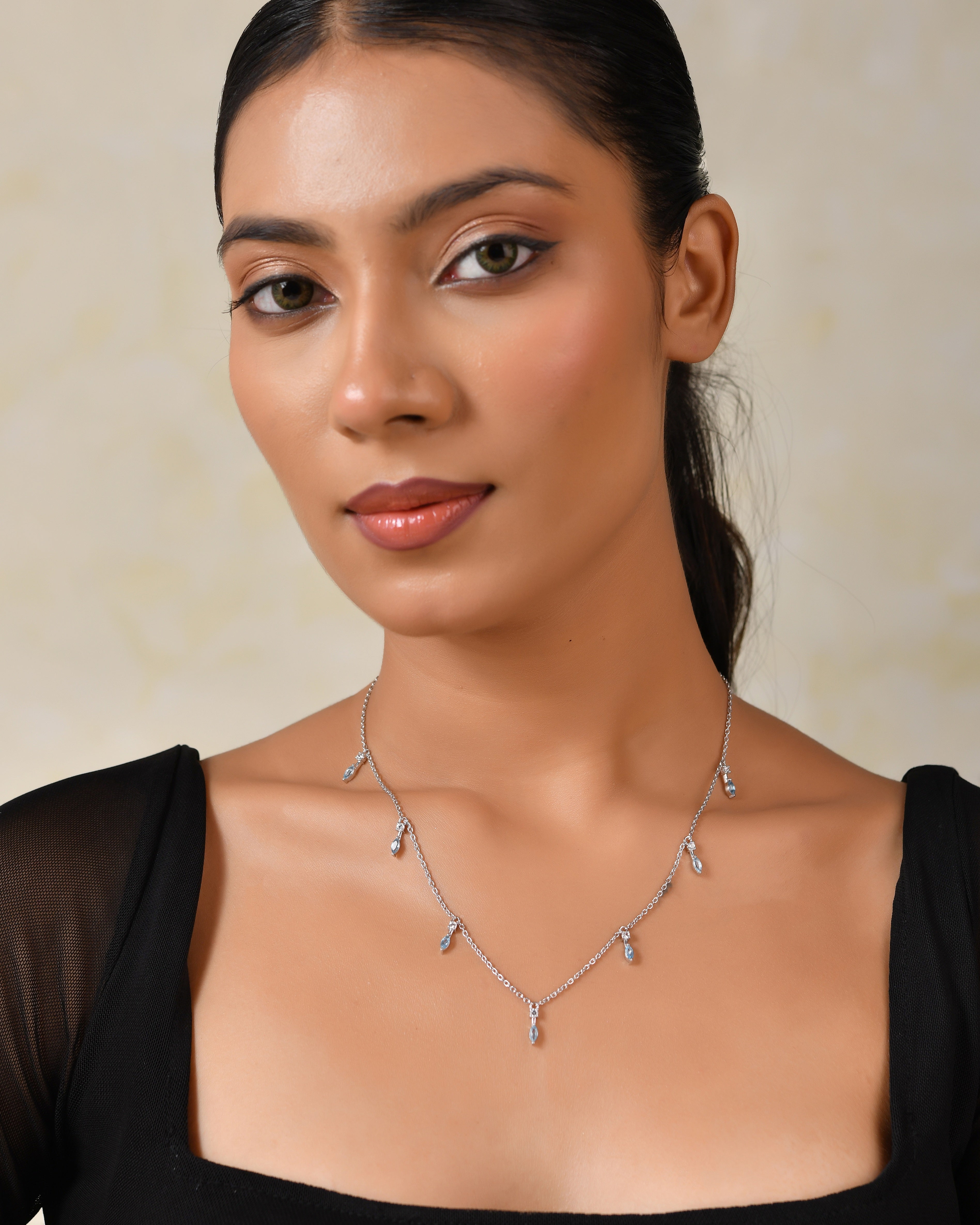 Azurine Swiss Blue Topaz Charm Necklace