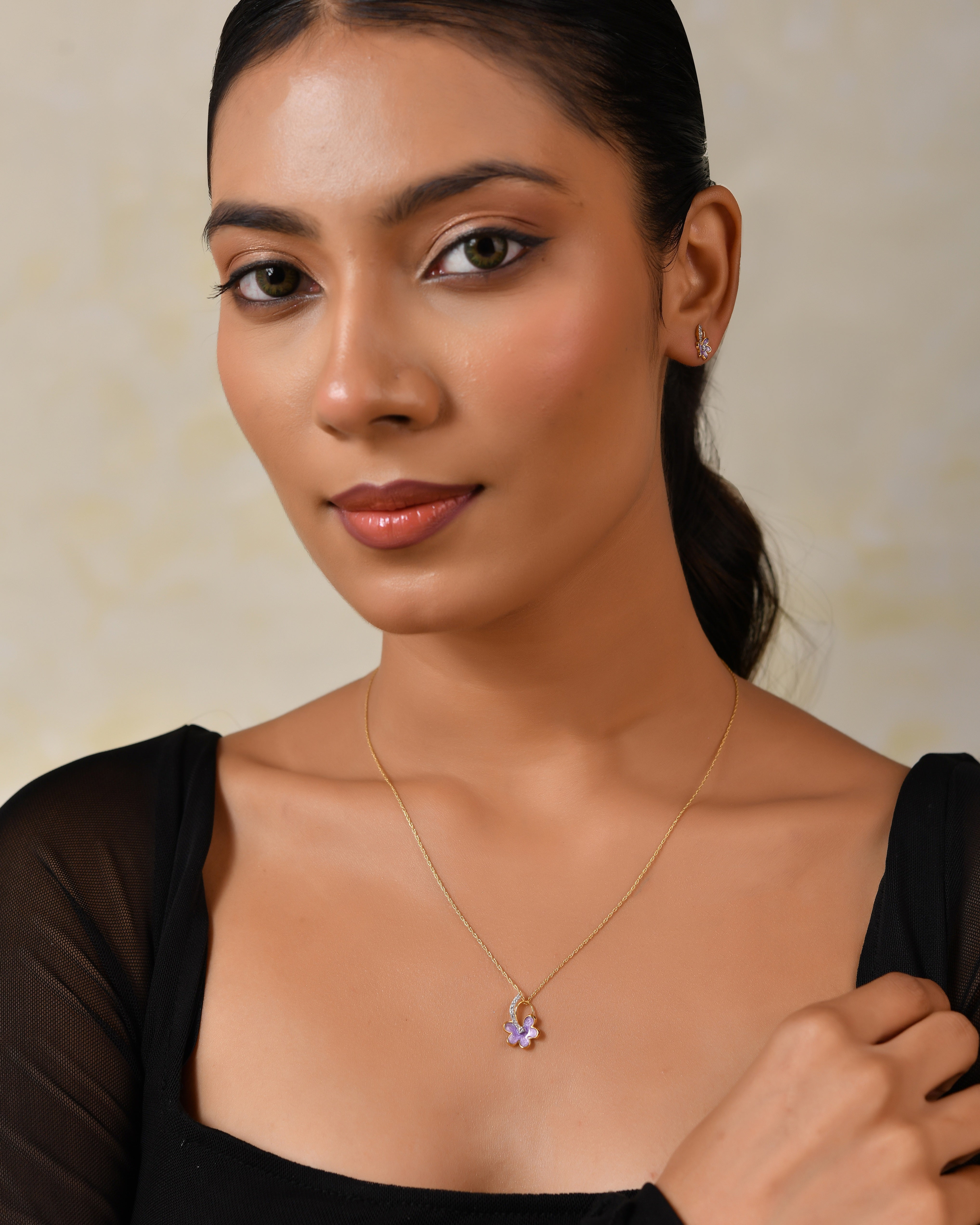 Lavea Lavender Enamel Blossom Pendant with Silver Chain