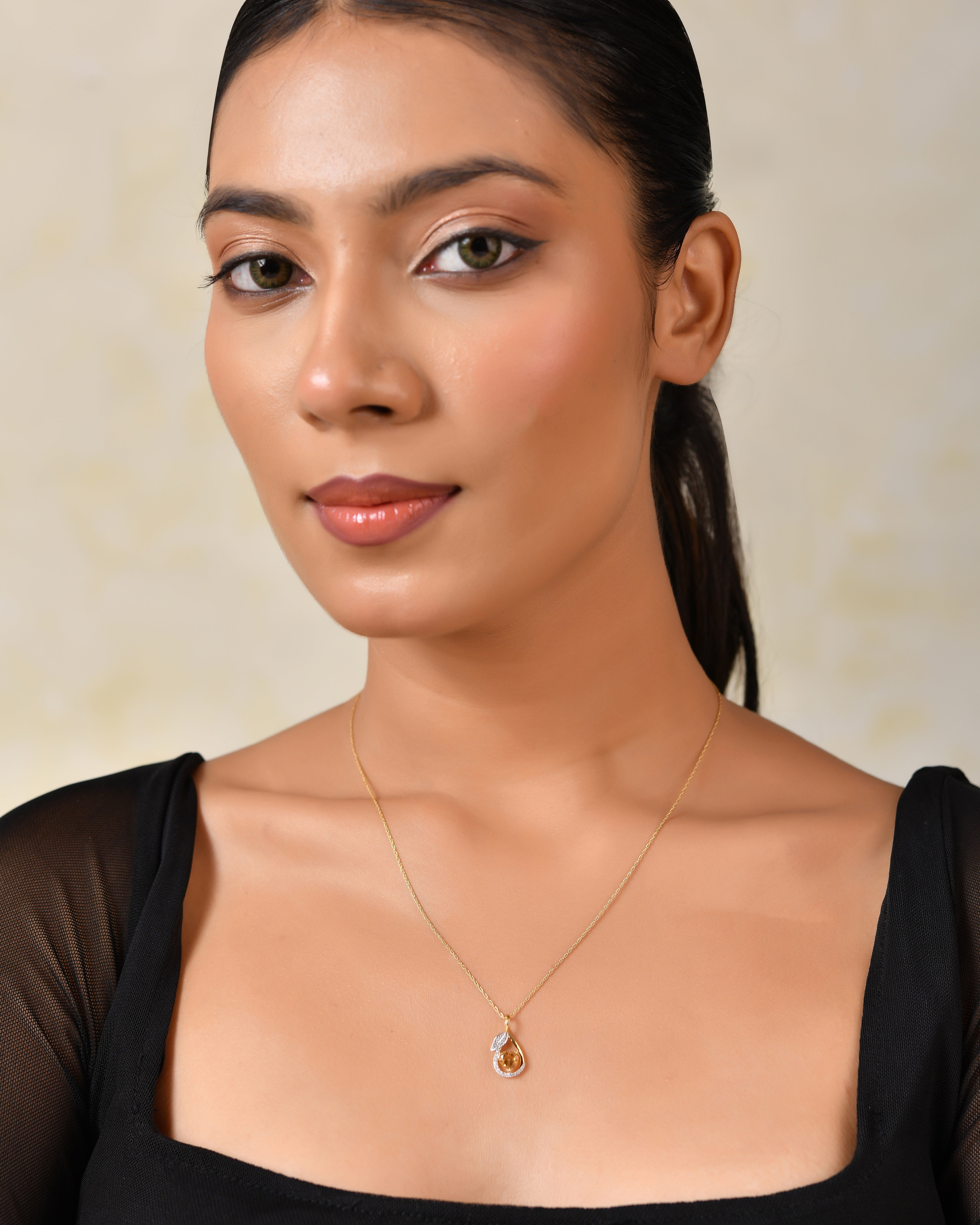 Soleheart Citrine & Zircon Pendant with Silver Chain