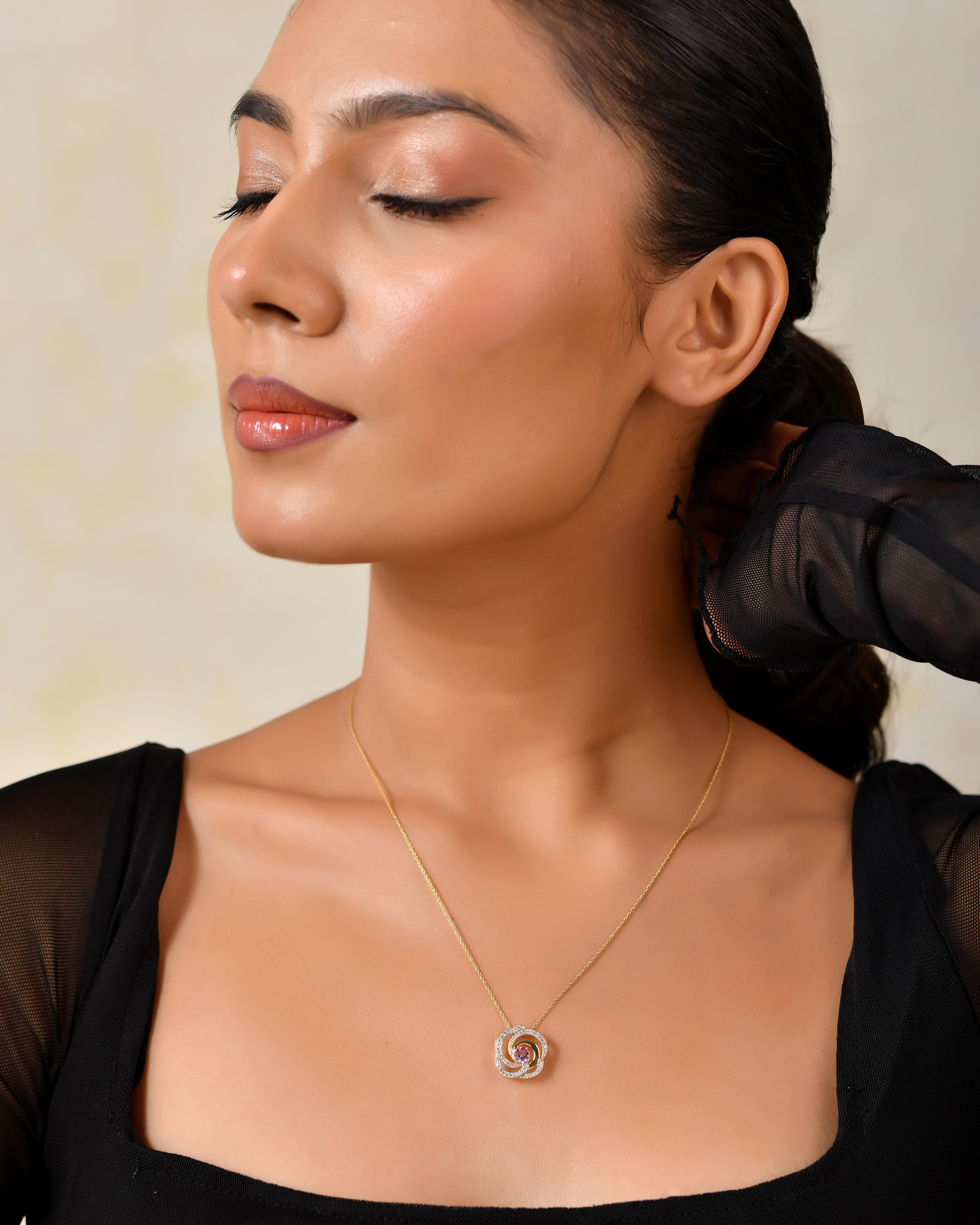 Rosavelle Pink Topaz Swirl Pendant with Silver Chain