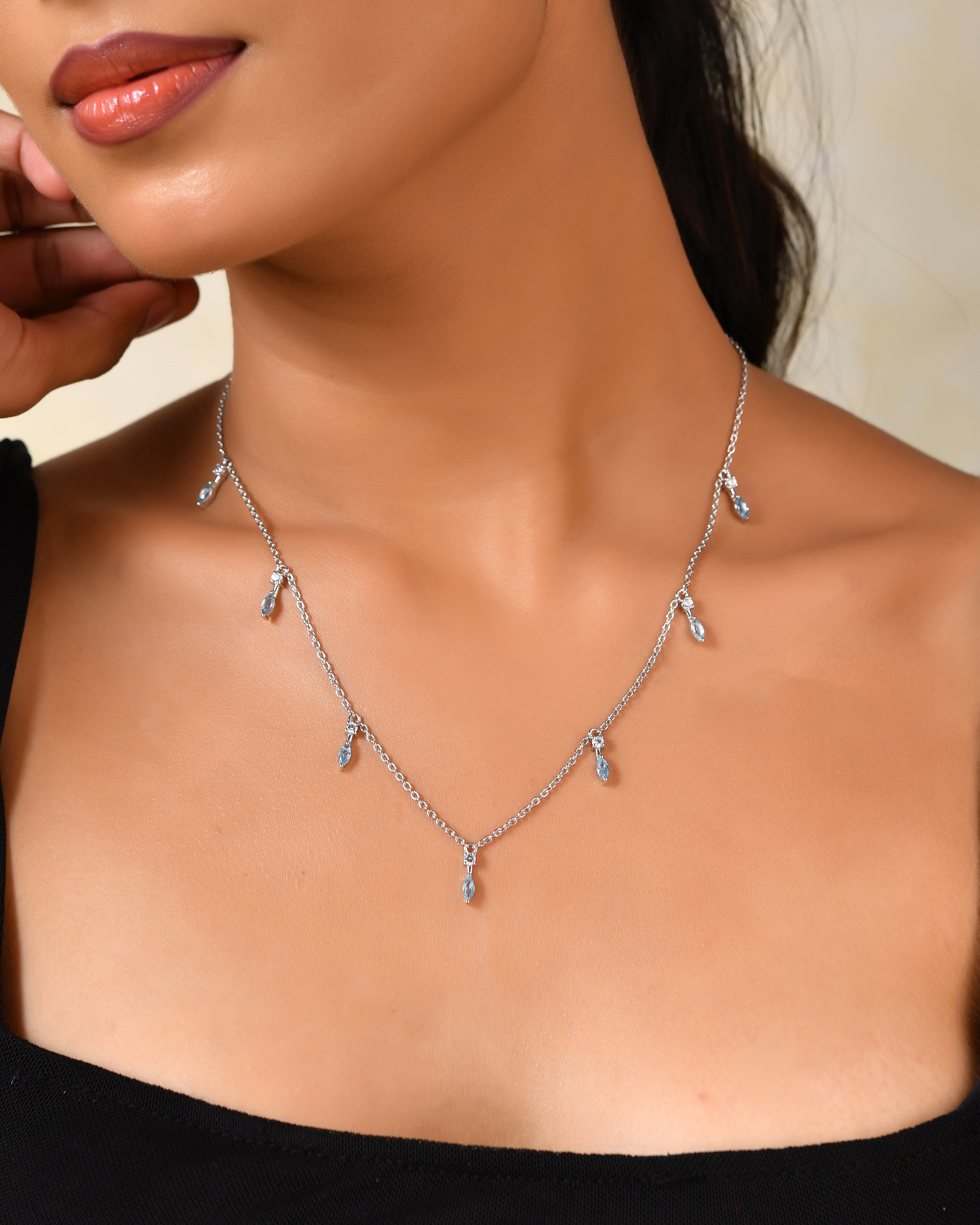 Azurine Swiss Blue Topaz Charm Necklace