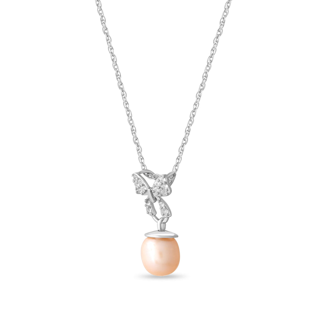 Perlea & Zircon Bow Pendant with Silver Chain