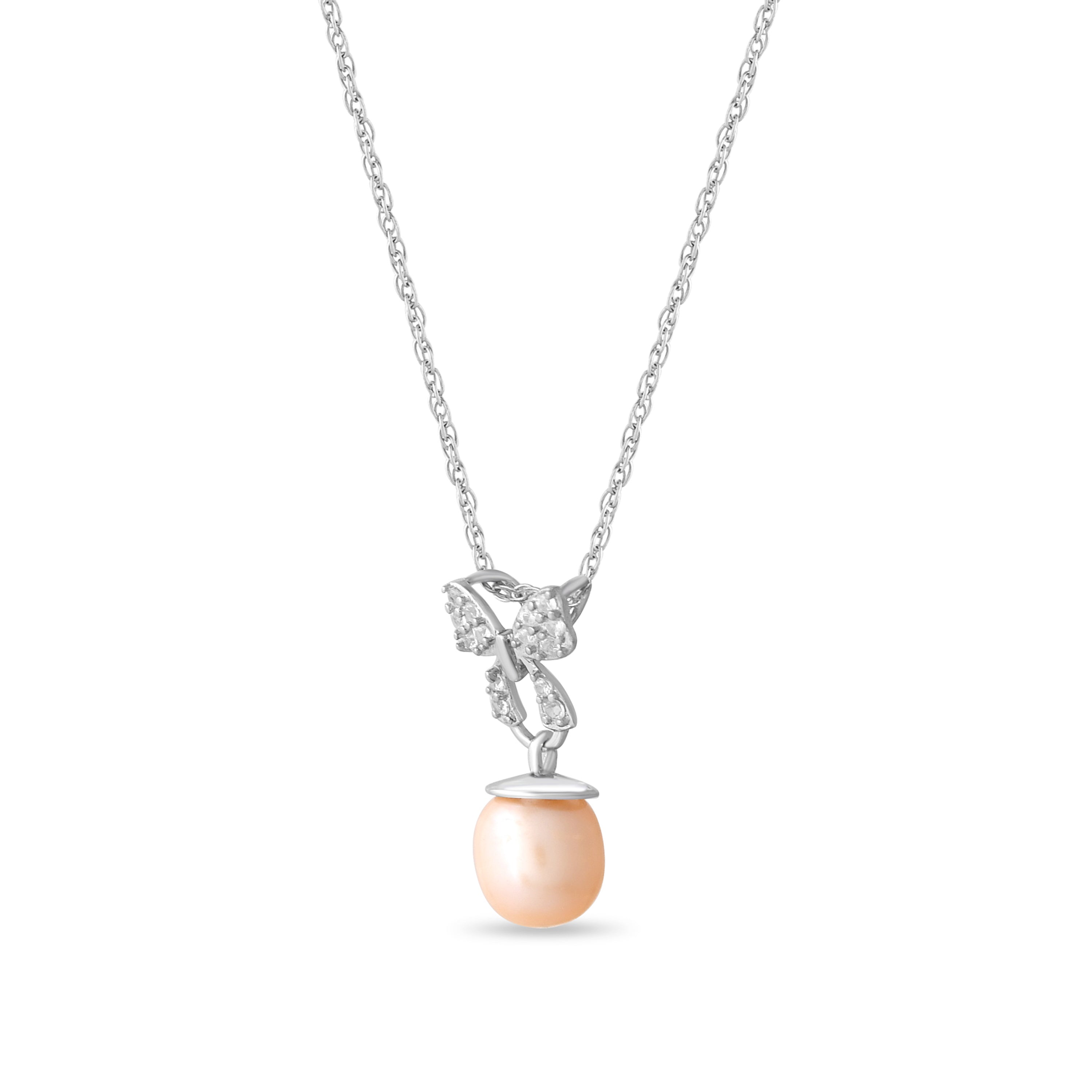 Perlea & Zircon Bow Pendant with Silver Chain