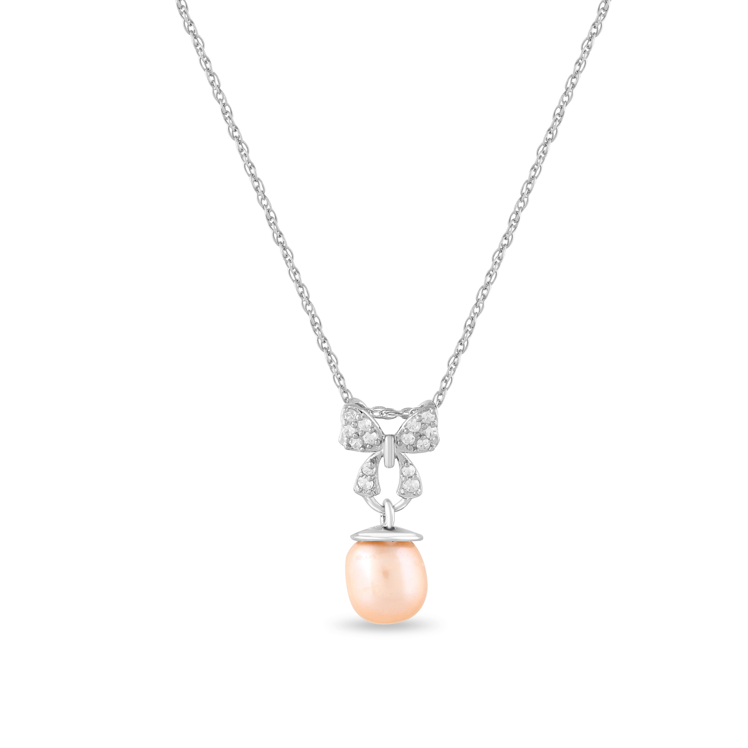 Perlea & Zircon Bow Pendant with Silver Chain