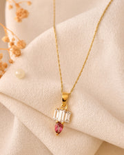 Roseline Pink Topaz & Baguette Zircon Pendant with Silver Chain