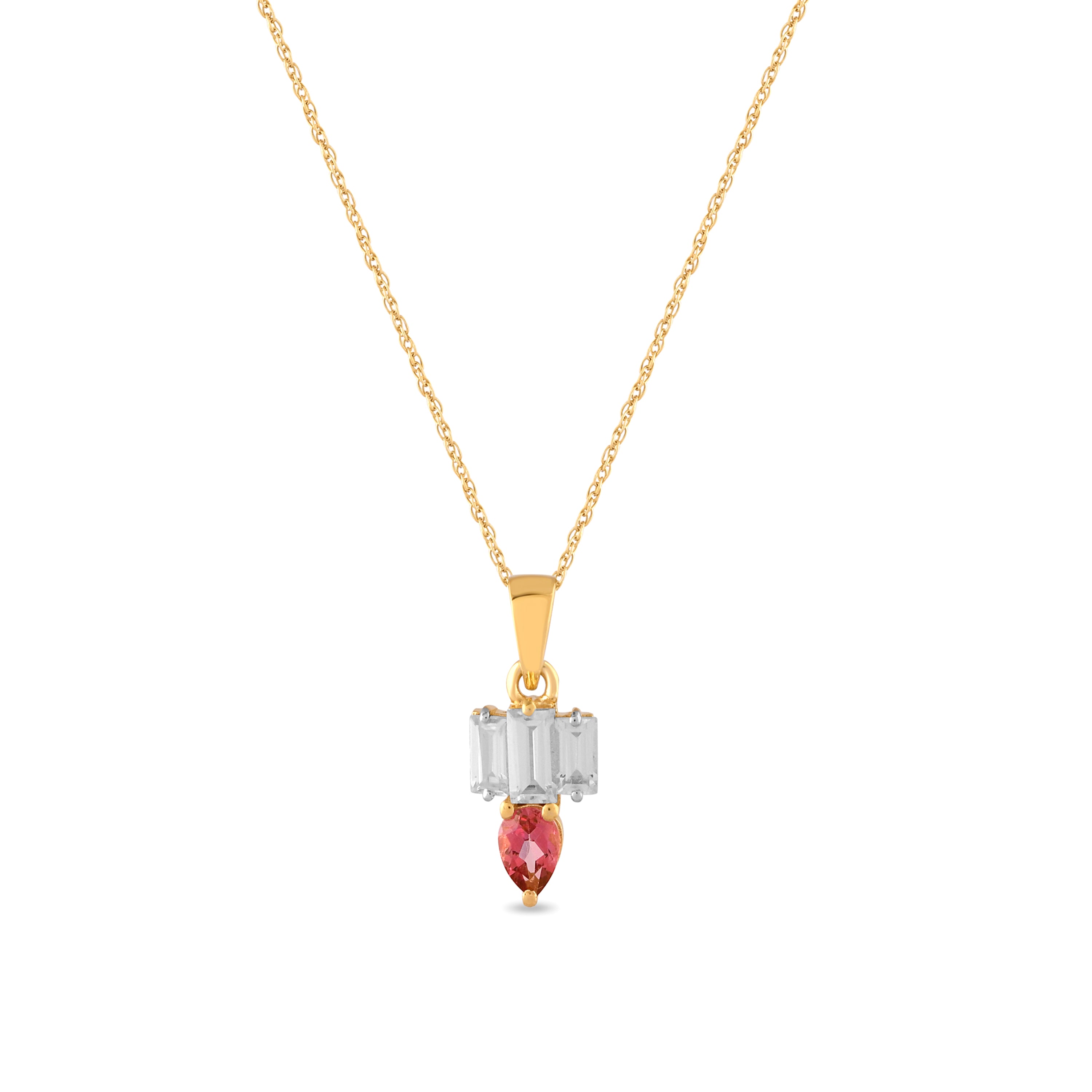 Roseline Pink Topaz & Baguette Zircon Pendant with Silver Chain