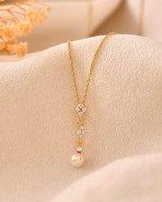 Lunevia Pearl & Zircon Drop Pendant with Silver Chain