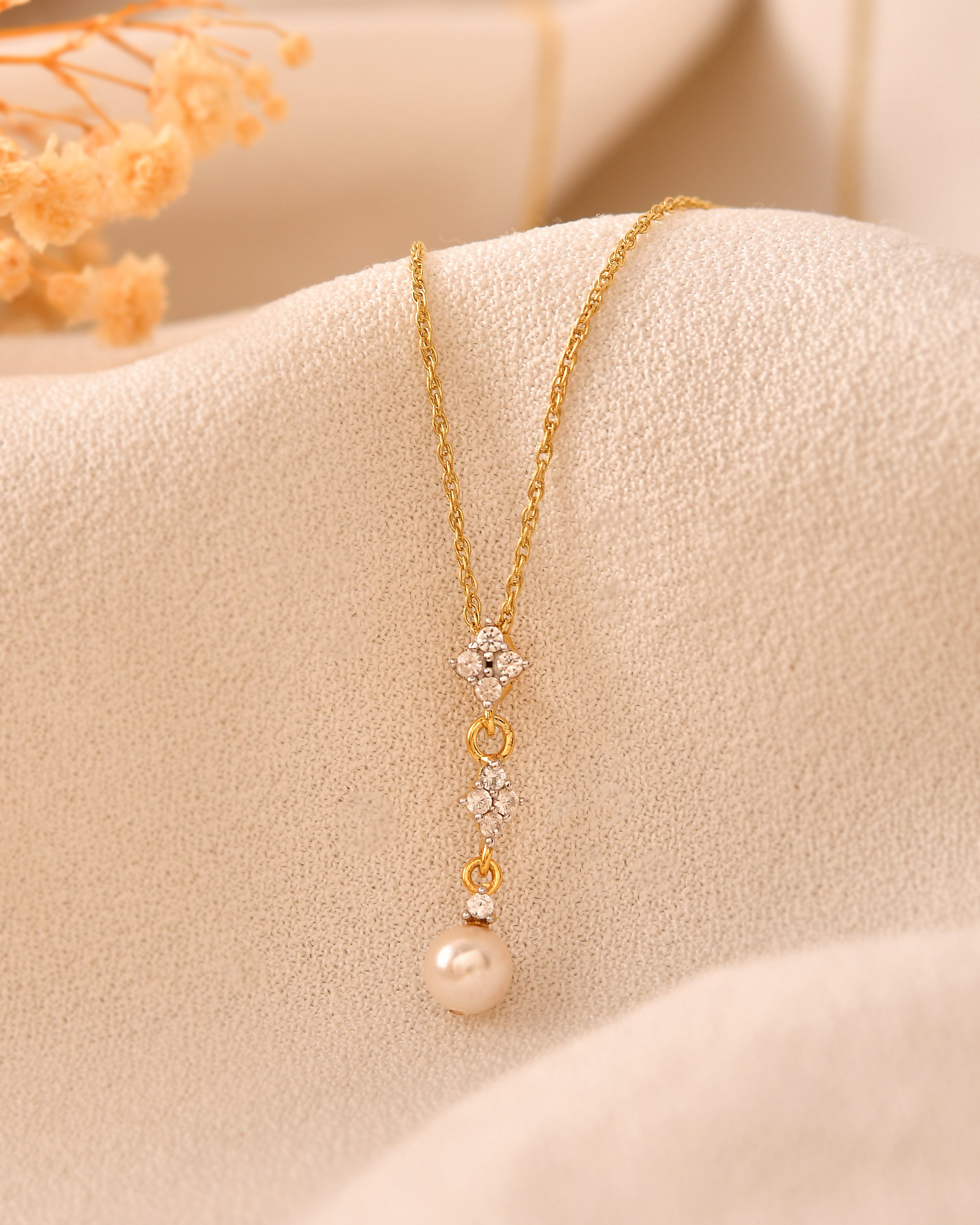 Lunevia Pearl & Zircon Drop Pendant with Silver Chain