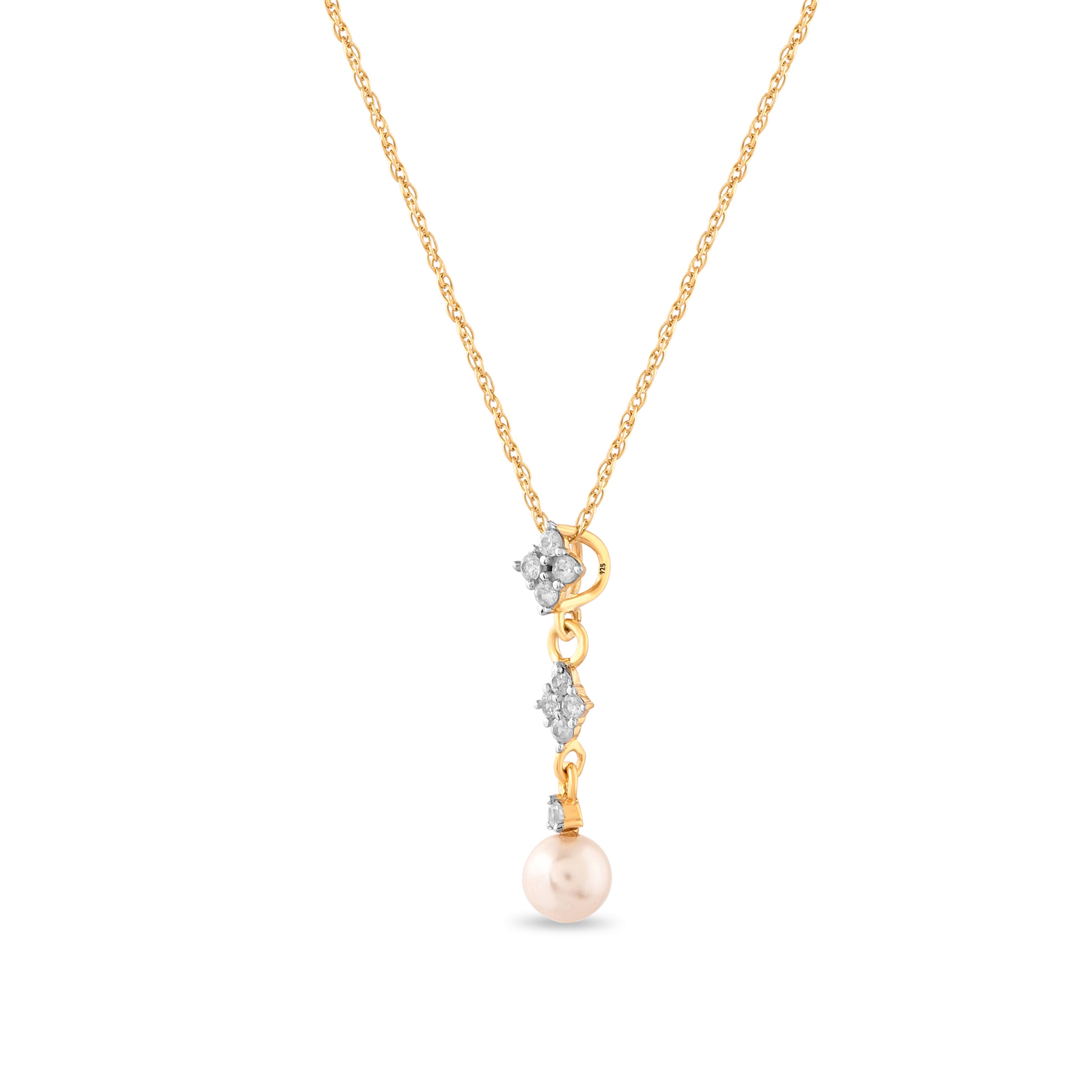 Lunevia Pearl & Zircon Drop Pendant with Silver Chain