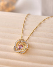 Rosavelle Pink Topaz Swirl Pendant with Silver Chain