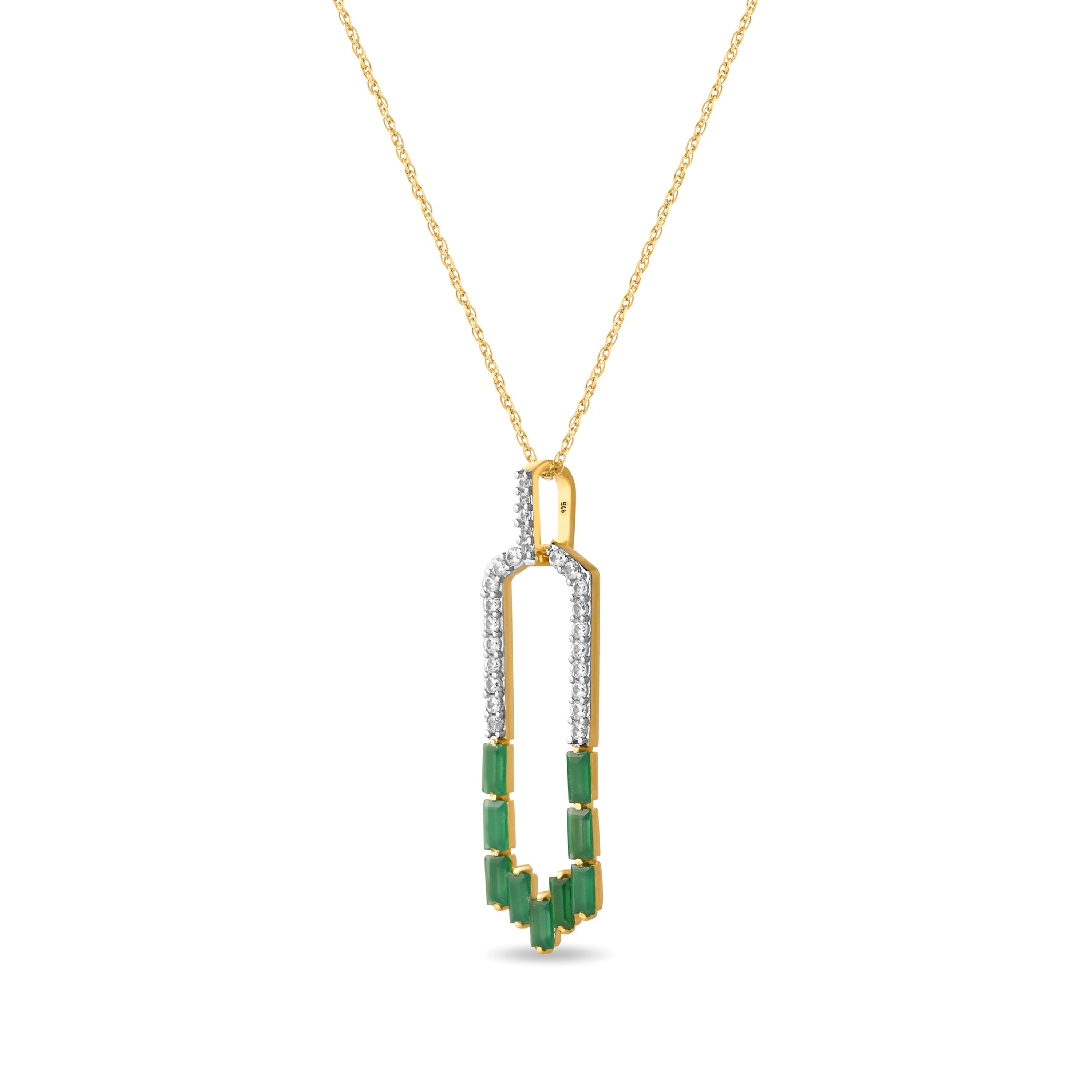 Emeraude Green Onyx Cascade Pendant with Silver Chain