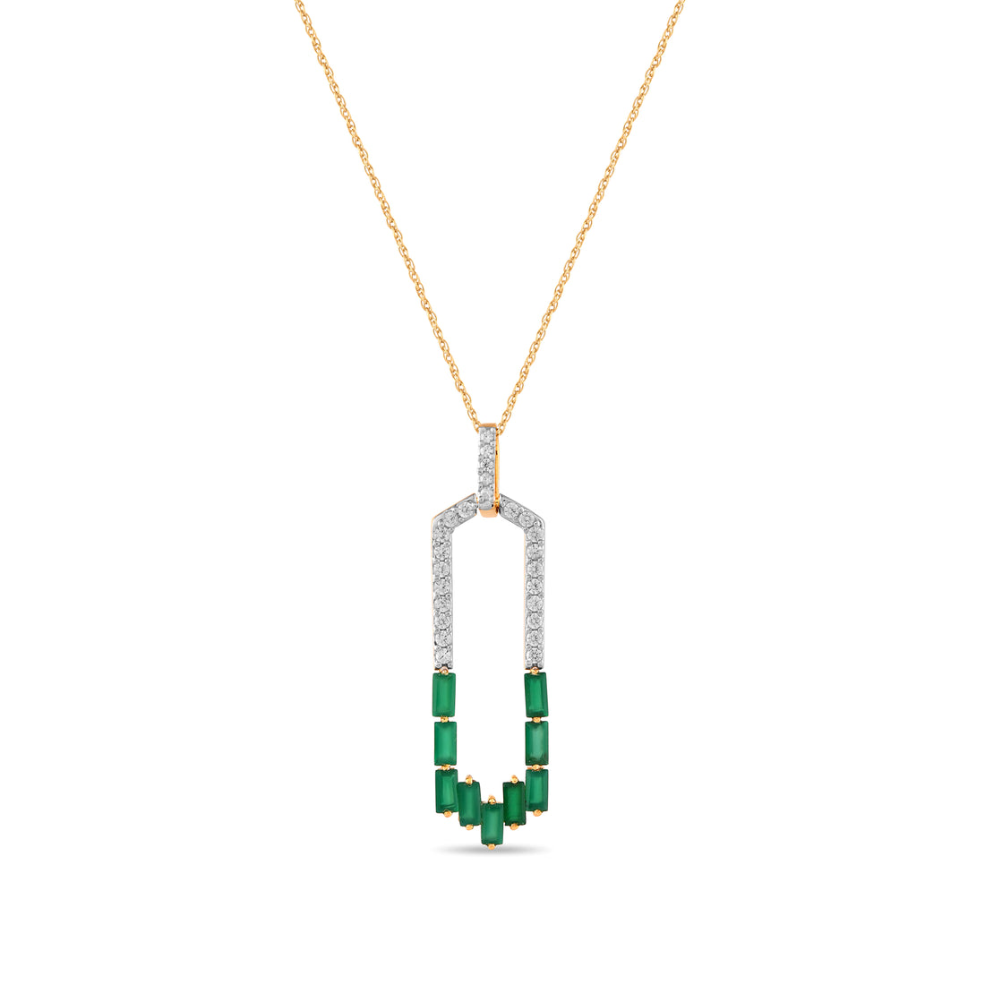 Emeraude Green Onyx Cascade Pendant with Silver Chain