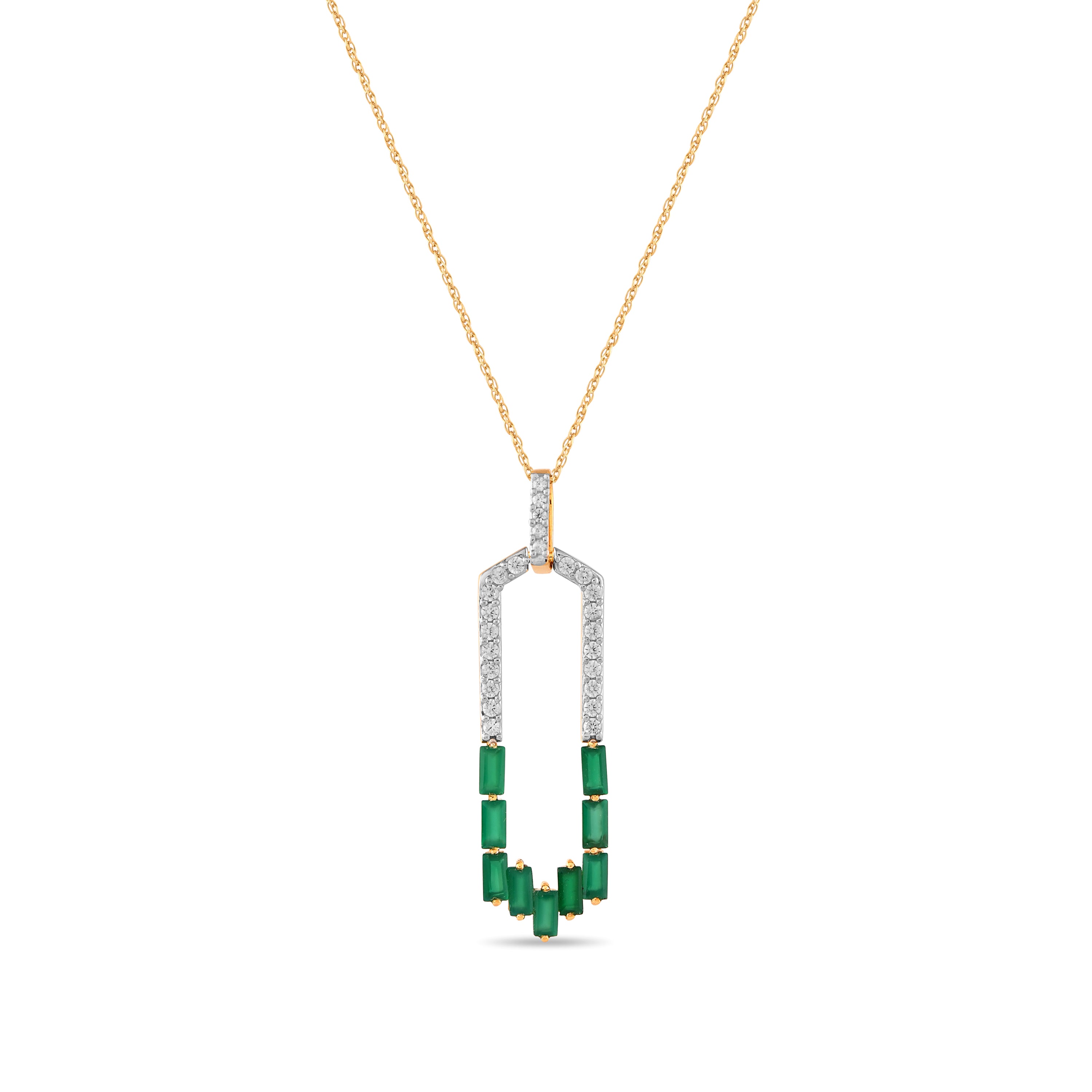 Emeraude Green Onyx Cascade Pendant with Silver Chain