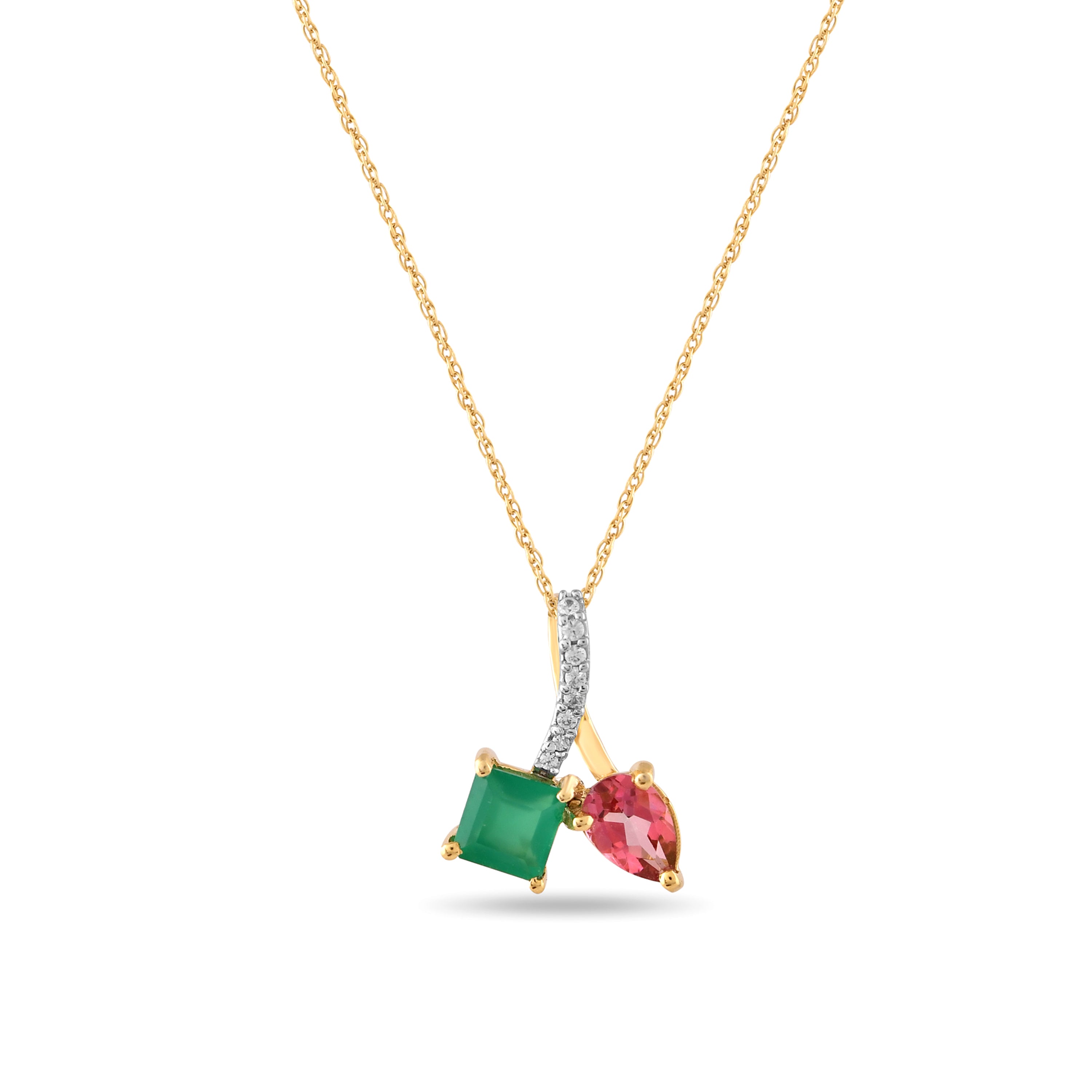 Roseverde Green Onyx & Pink Topaz Pendant with Silver Chain