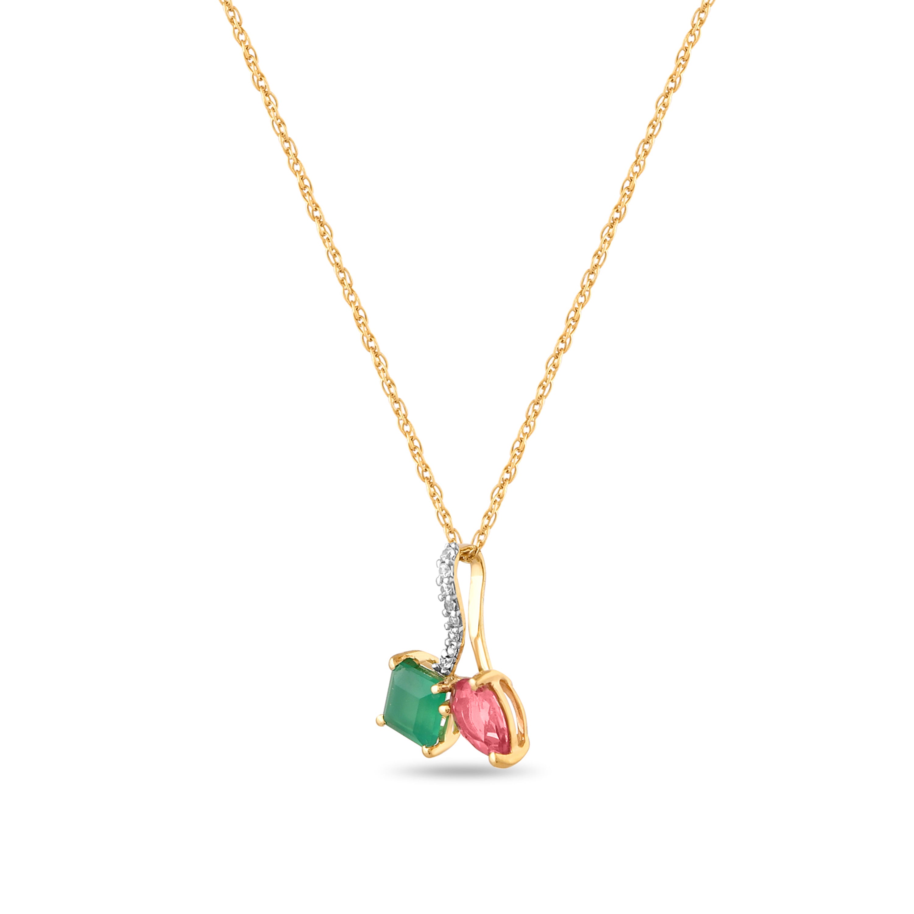 Roseverde Green Onyx & Pink Topaz Pendant with Silver Chain