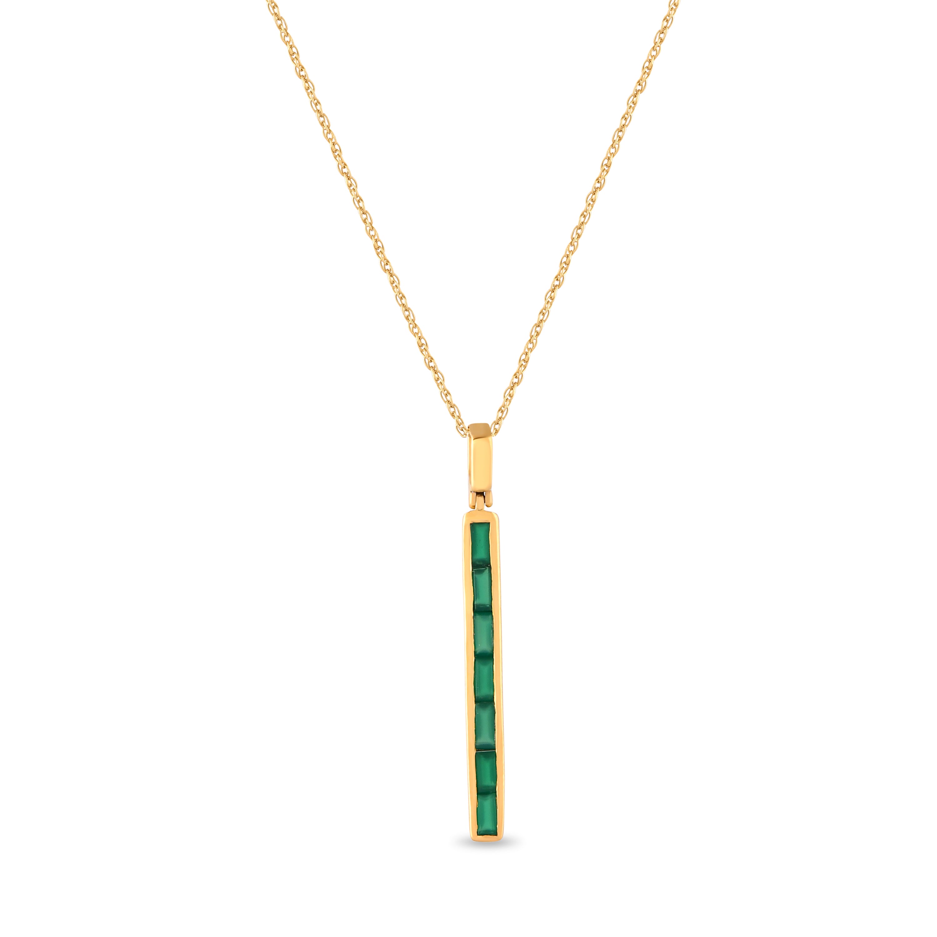 Verdanza Green Onyx Linear Pendant with Silver Chain