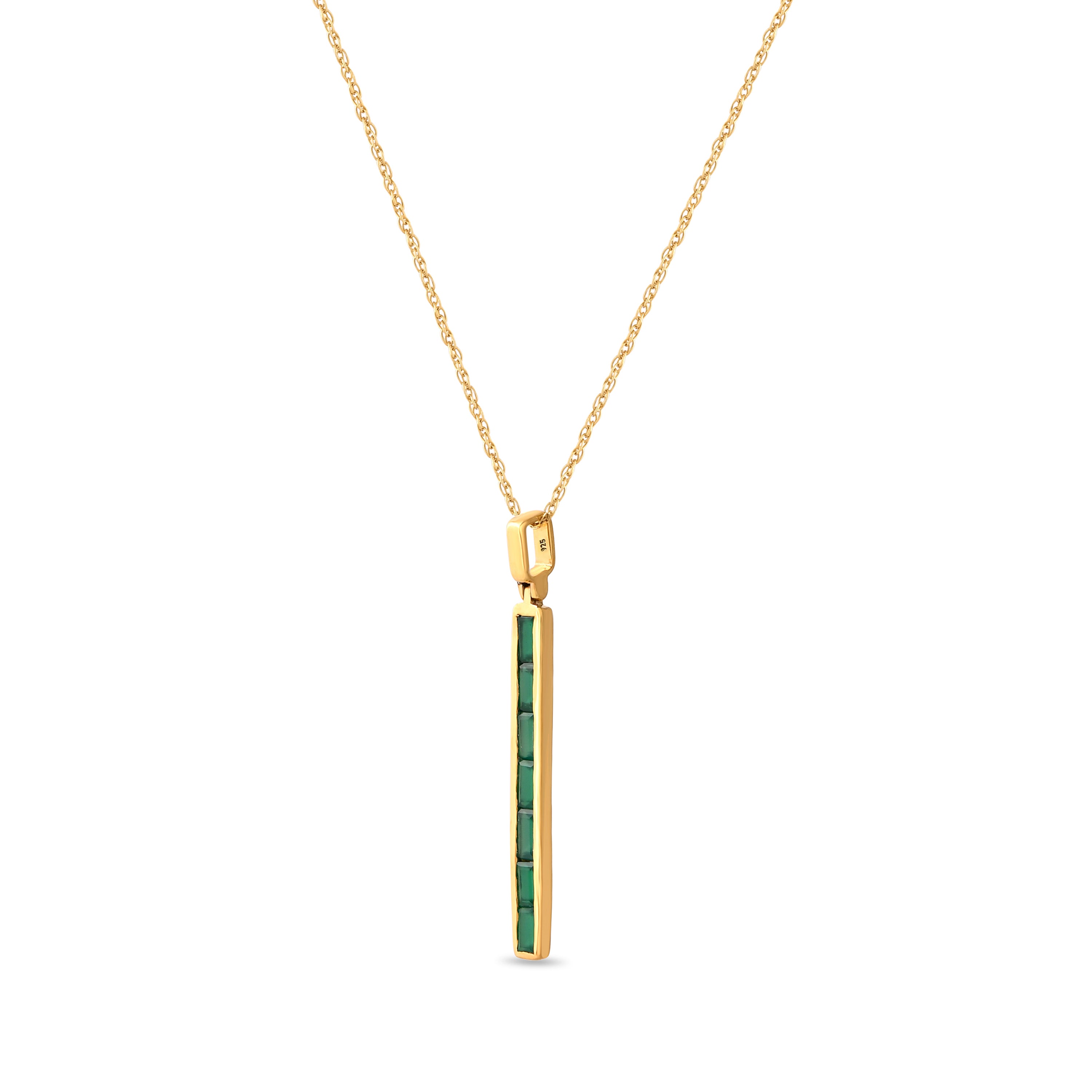 Verdanza Green Onyx Linear Pendant with Silver Chain