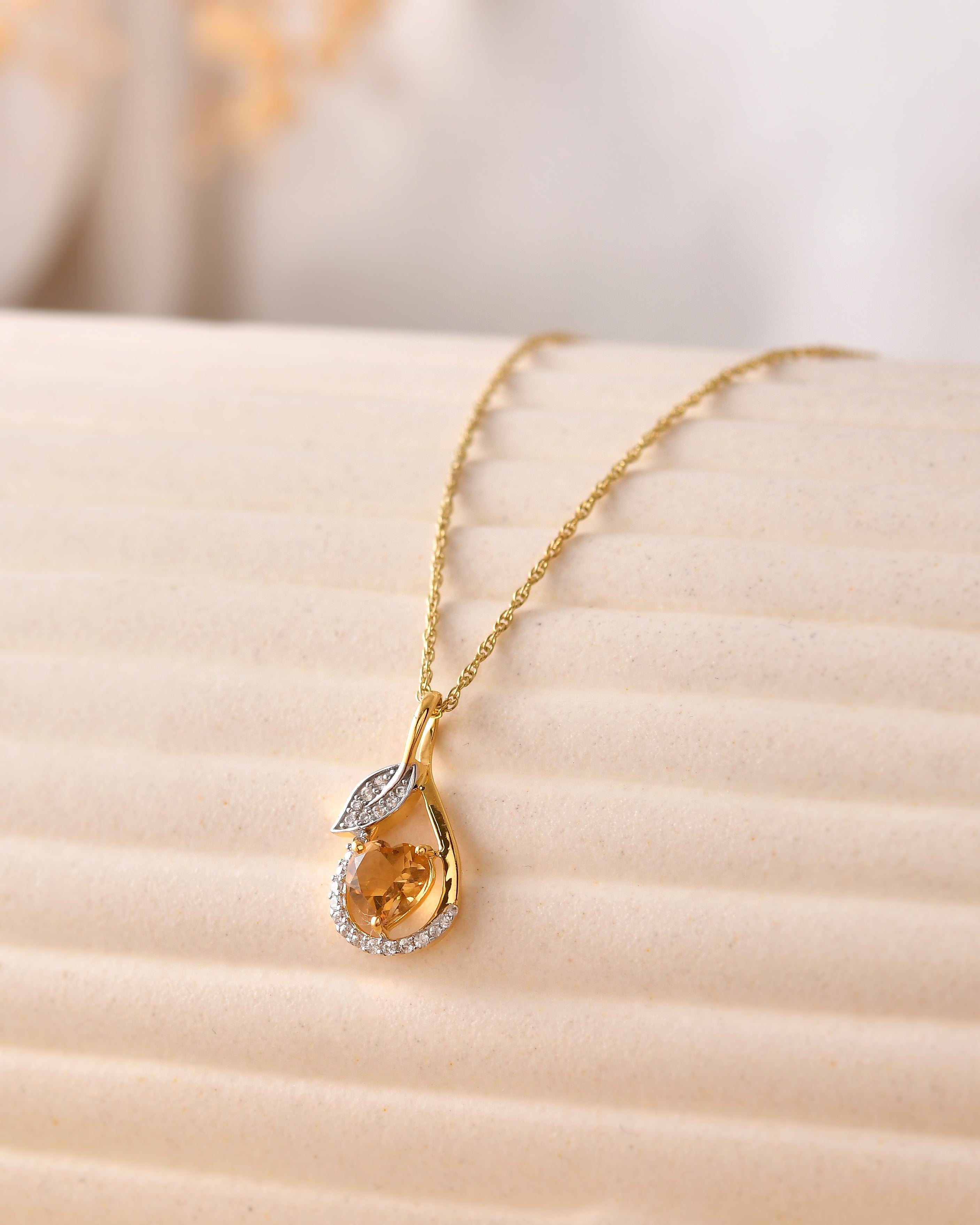 Soleheart Citrine & Zircon Pendant with Silver Chain