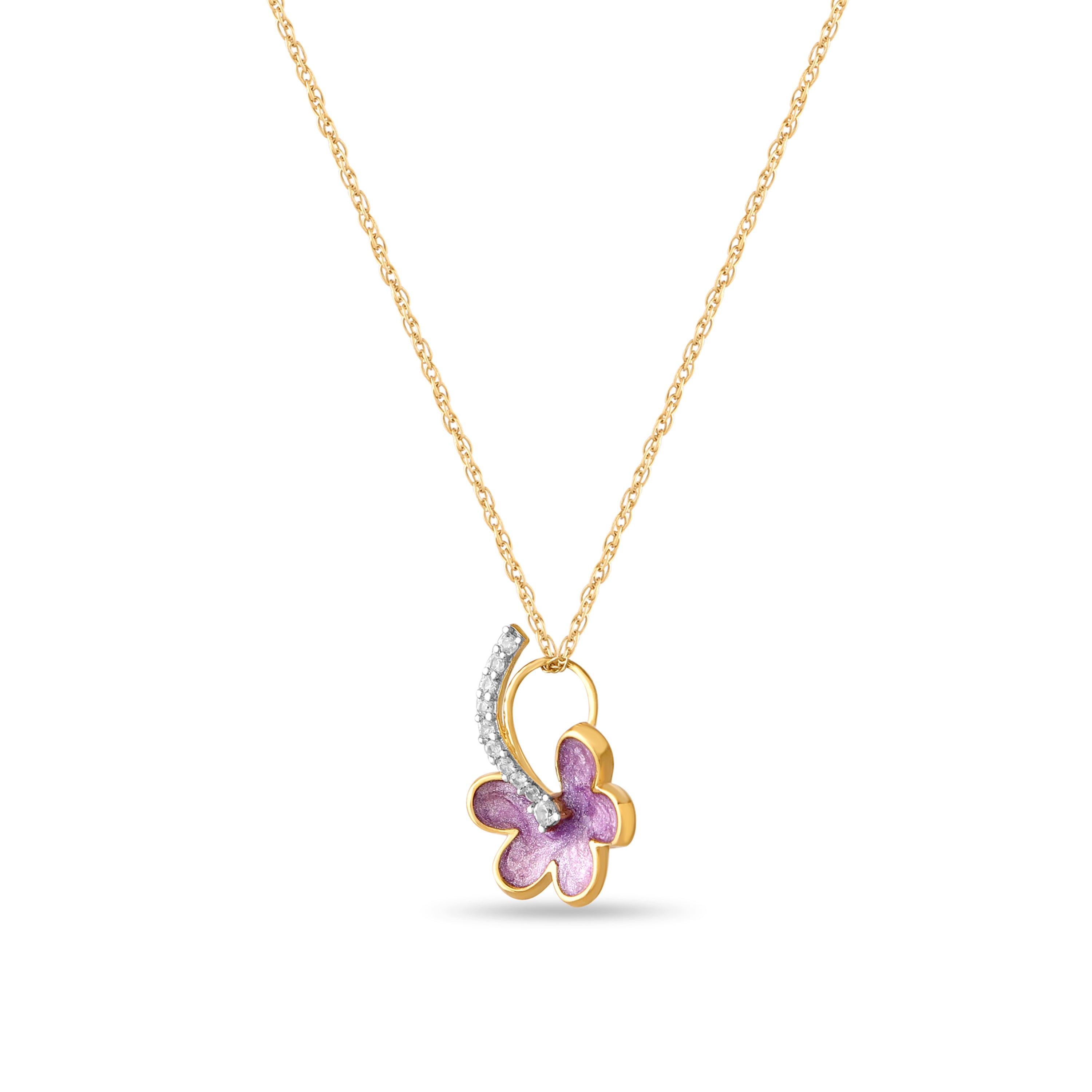 Lavea Lavender Enamel Blossom Pendant with Silver Chain