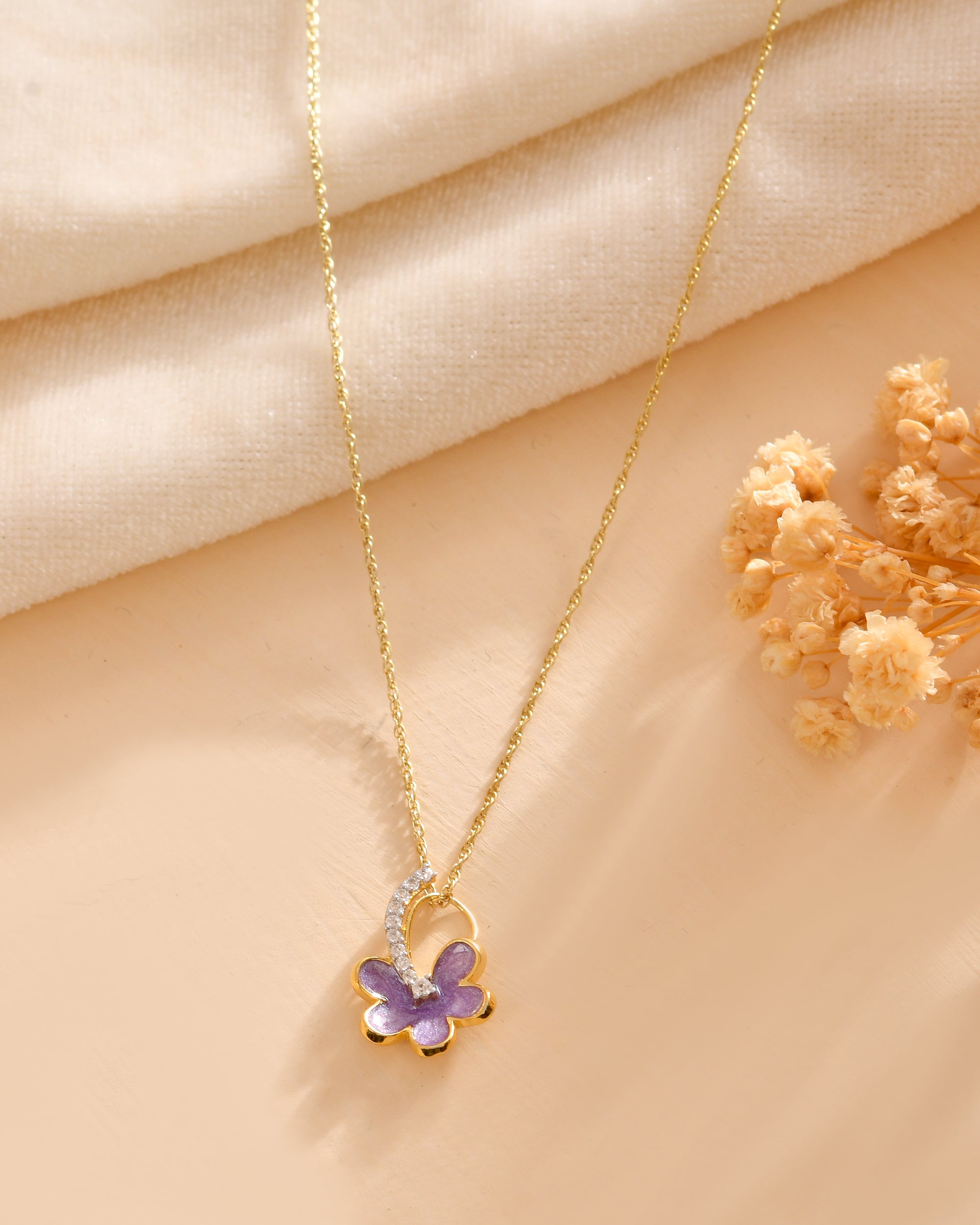 Lavea Lavender Enamel Blossom Pendant with Silver Chain