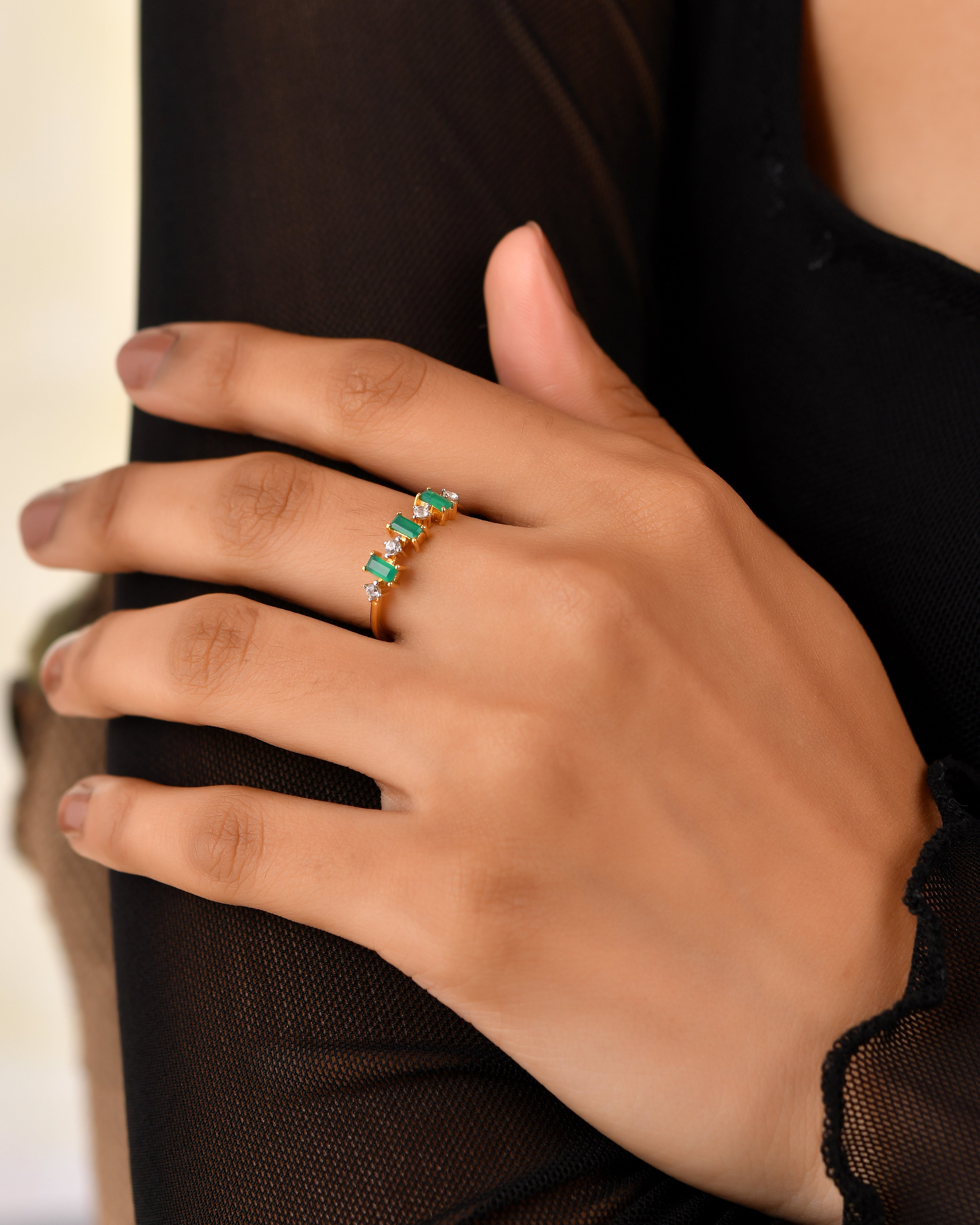 Veridienne Green Onyx Baguette Ring