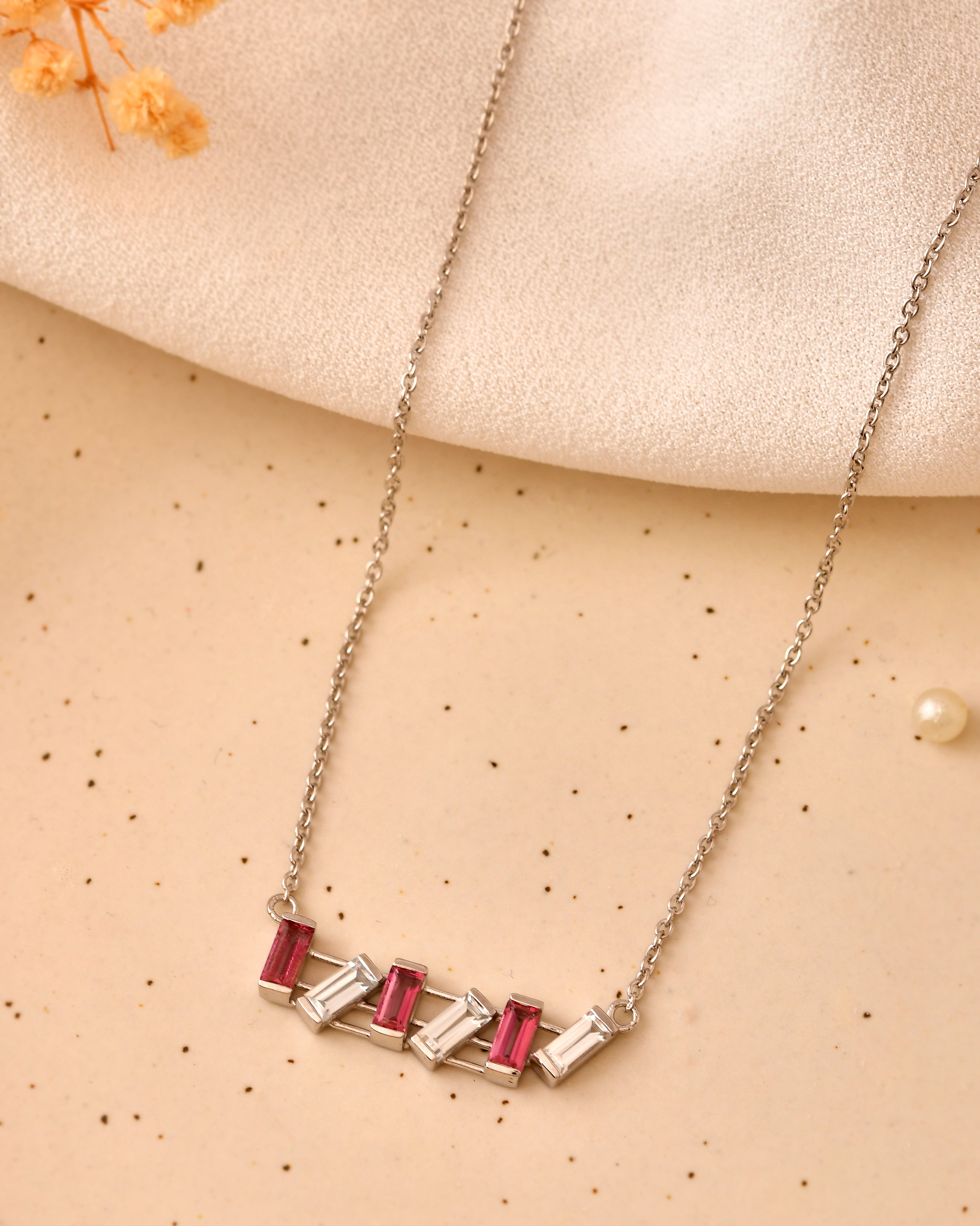 Roselle Pink Topaz Baguette Necklace