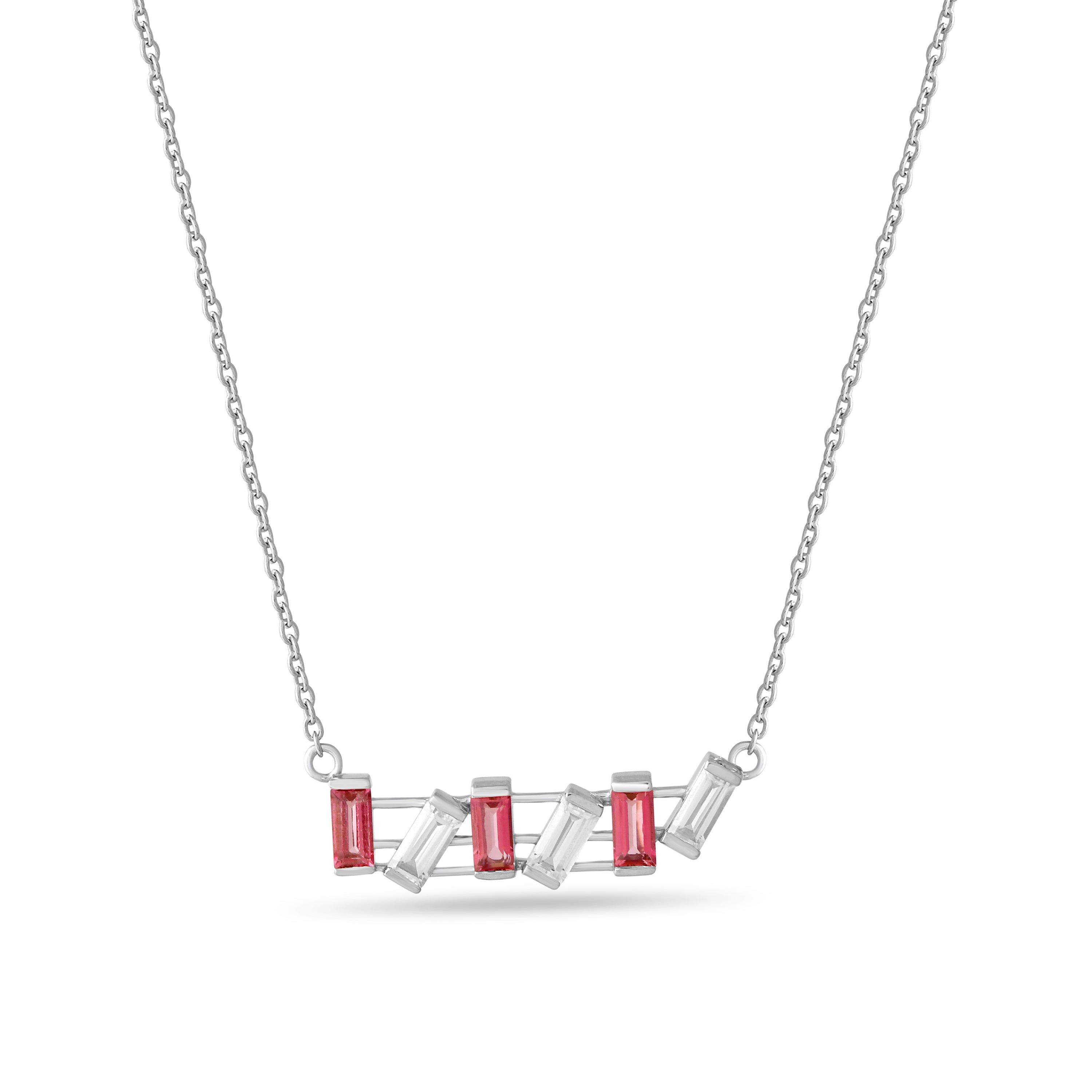 Roselle Pink Topaz Baguette Necklace