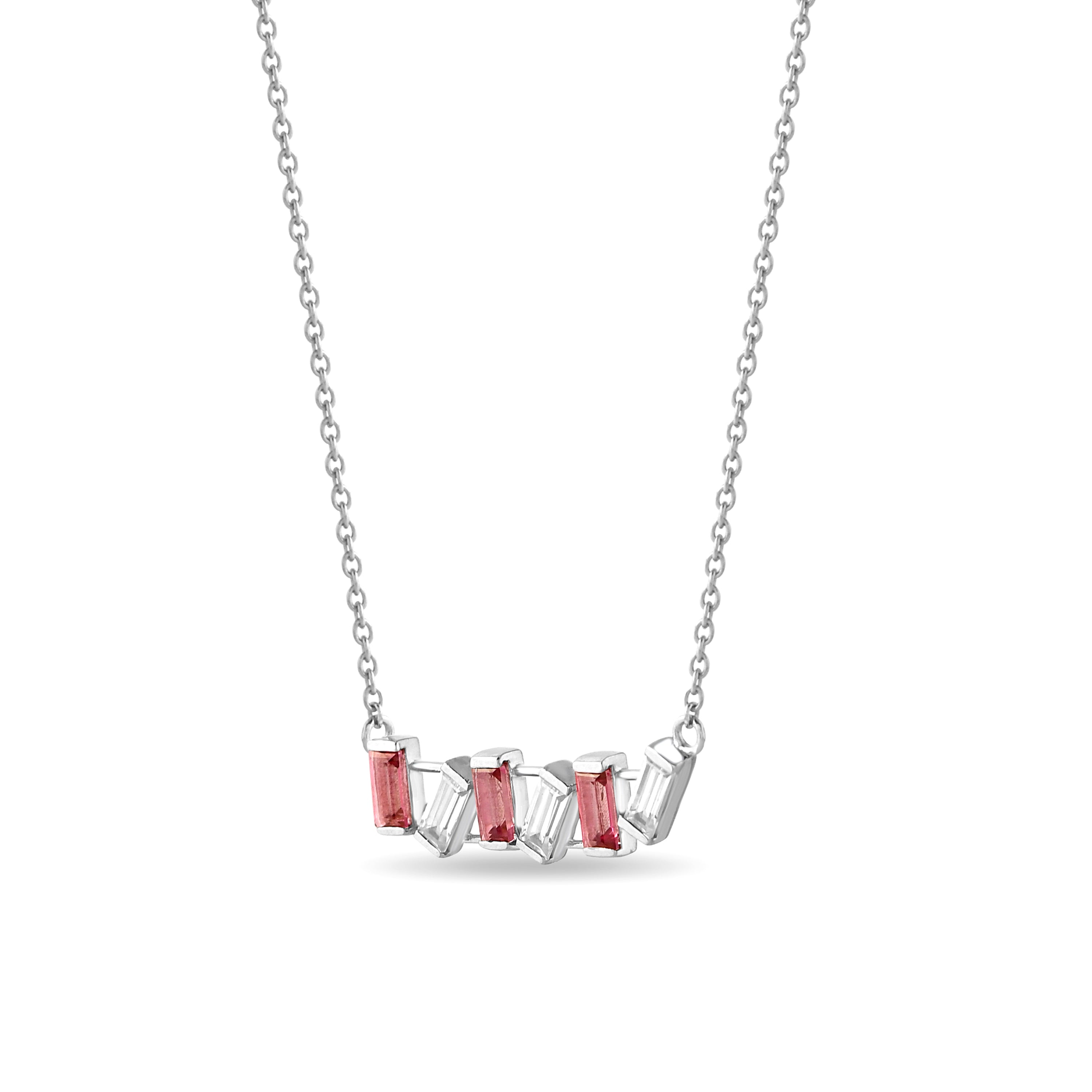Roselle Pink Topaz Baguette Necklace